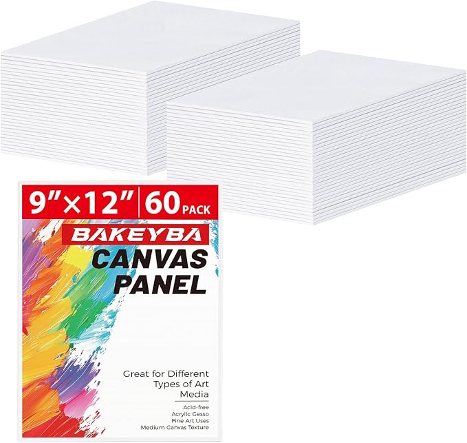 Canvas Boards 60 Pack, 9x12 Inch Painting Canvas Panels White | Blank 100% Cotton Art Supplies for Acrylics Oil Watercolor Tempera Paints by Unknown