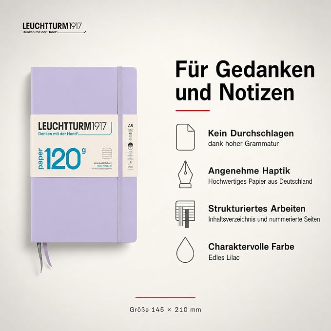 LEUCHTTURM1917 - 120G Special Edition - Medium A5 Ruled Hardcover Notebook (Lilac) - 203 Numbered Pages with 120gsm Paper - Image 2
