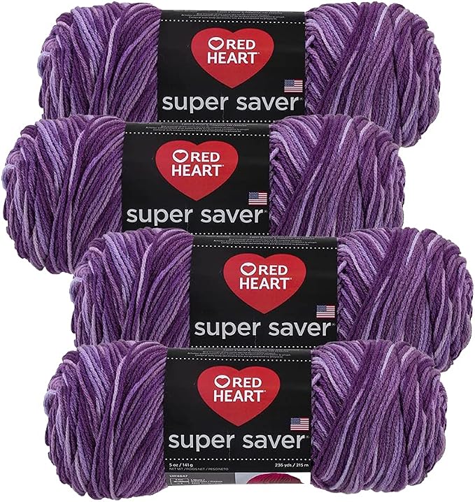 Red Heart Super Saver Yarn (4-Pack of 5oz Skeins) (Purple Tones) by RedHeart