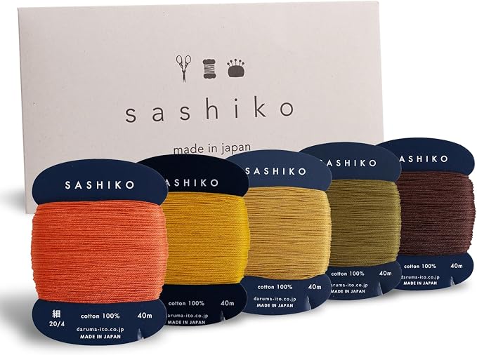 DARUMA Sashiko Thread 100% Cotton Card Type (43.7 yd) x 5 Colors with English Manual, Sewing & Embroidery Value Set with Gift Package(Thin, Kouyou) by Daruma