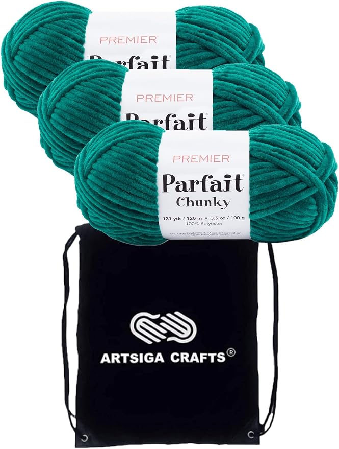 Premier Yarns Parfait Chunky Emerald 1150-30 | 3 Skeins, Same Dye Lot, Project Bag, #6 Super-Bulky, 100% Polyester, Ideal for Crochet or Knitting Baby Blankets, Scarves by Premier