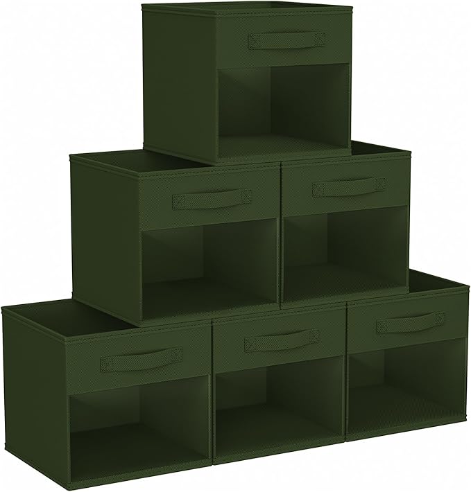 DIMJ Storage Cubes, Cube Storage Bin, 6 Pack Foldable Baskets with Window, Closet Storage Bins with Handle, 11x 11 inch Storage Cubes for Clothes, Toys, Books (Green) by DiMJ