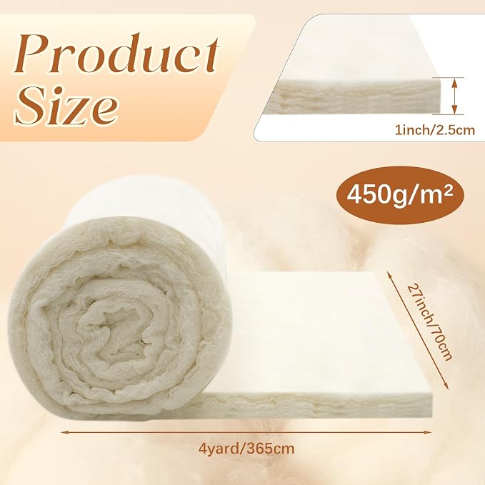Peryiter 1 Roll 27 Inch x 4 Yard x 1 Inch Thick Cotton Upholstery Batting Quilt Batting Cotton Batting Bolt for Cushion Pillows Bedspreads Interior Decoration Crafts - Image 2