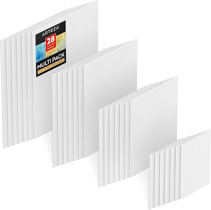 ARTEZA Premium Canvas Boards for Painting, 5 x 7, 8 x 10, 9 x 12, 11 x 14 Inches, Multipack of 28, White Canvas for Acrylic, Oil and Gouache Painting - Image 2