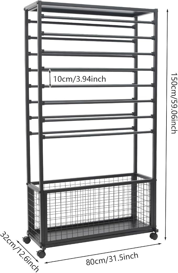 Double-Sided 16 Tier Ribbon Wrapping Paper Organizer Rack | 31.5"x12.6"x59" Large Capacity Ribbon Stand with Top Shelf, Ribbon Holder and Gift Bag Storage Organizers, Save Space (Black) - Image 2