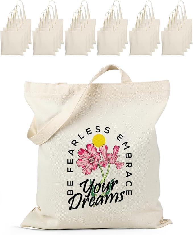 24 Pack Large Canvas Tote Bag Bulk (14.5x16.3 Inches) | DIY friendly, 10oz thick fabric, machine washable, shrink resistant, large capacity, ideal for painting, sublimation, vinyl by Lzerking