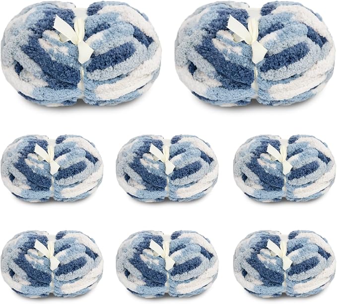 8 Pack Giant Chunky Yarn for Crocheting/Hand Knitting, Extra Thick Blanket Yarn, Colorful Fluffy Plush Fuzzy Chenille Yarn-1 Pack of 8oz-(Blue,Light Blue,White) - Image 7