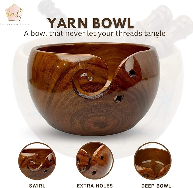 Personalized Rosewood Yarn Bowl – Wooden Knitting & Crochet Organizer for Tangle-Free Yarn | Handcrafted Storage Holder & Dispenser | Custom Engraved Gift for Crafters & Lovers - Image 4