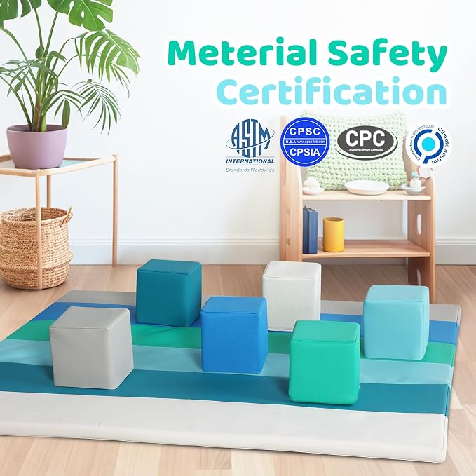 Foam Building Toys for Toddlers: 6-Pieces Waterproof PU Leather Soft Foam Blocks - Colorful Large Stacking Blocks - Early Learning Construction Toys Play Set for Kids Indoor Birthday Gift (Modern) - Image 6