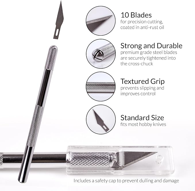 WA Portman Fabric Cutting Mat with Craft Knife & Straight Edge Craft Ruler | This set includes 12x18 Inch Sewing Cutting Mat, 10pc #11 Blades, Xacto Craft Knife Set, & 18'' Cork Backed Metal Ruler Set - Image 4