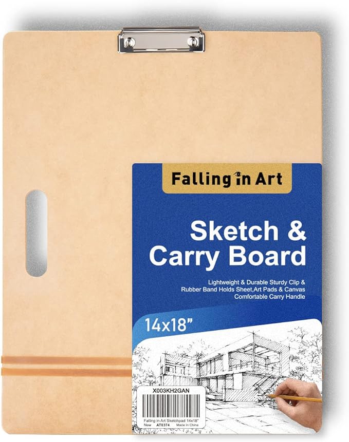 Falling in Art 14x18 Sketch Board with Sturdy Clip &Rubber Bands | Professional Art Drawing Board, Portable Artists Clipboard for Classroom, Studio Drawing, Outdoor Painting by FallinginArt