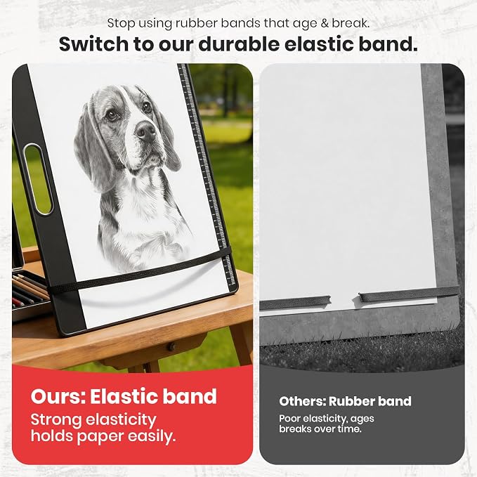 13x17 Inch Drawing Board with Handle – Aluminum Portable Sketch Board, 2-in-1 Clip, Elastic Band, Non-Slip Matte Surface, Lanyard Hole – Art Supplies for Adults & Students(Black-1 Pack) - Image 4