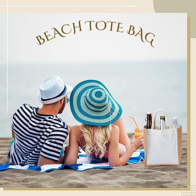 12 Pcs Burlap Tote Bag Mini Jute Reusable Bag with Handles Small Blank Canvas Gift Waterproof for Wedding Beach DIY - Image 2