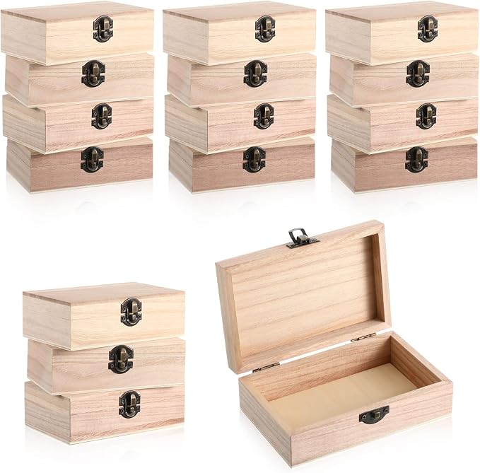 Yookeer 16 Pieces Unfinished Wooden Boxes with Hinged Lid Bulk Wood Box for Crafts Rectangle Keepsake Front Clasp Wooden Storage for Crafts Paint DIY Hobby Jewelry Arts, 6 x 3.7 x 2 Inch by Yookeer