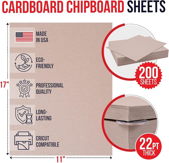 11" x 17" Brown Kraft Pasted Chipboard Sheets, Bundle of 200 | Made in USA Heavy-Duty 0.22 Pt Extra Thick Cardboard Chipboard – Durable Chipboard for Picture Frame Backing, Book Covers - Image 2