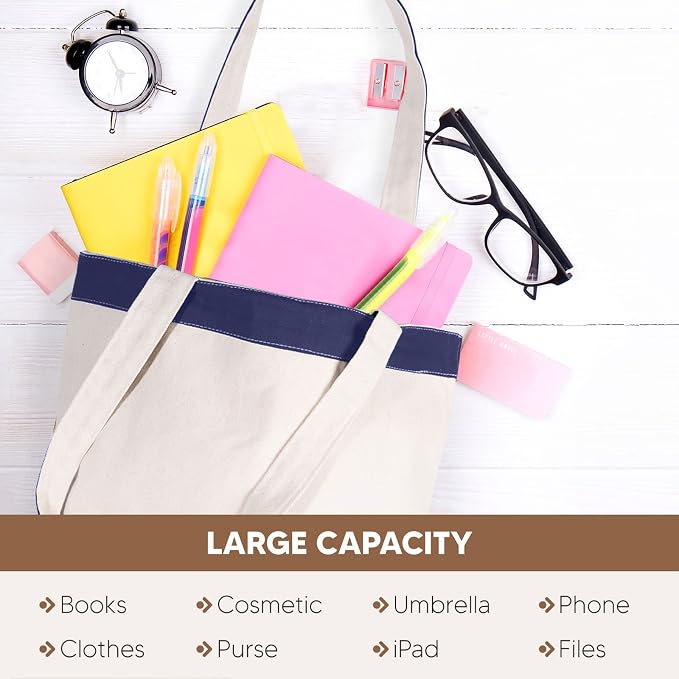 Canvas Tote Bag with Handles for Woman, Reusable Cloth Bag for Groceries and Shopping - Blank Cotton Tote Bag, Suitable for DIY Projects – HEAVY DUTY – 16" X 14.5" With 4” Gusset, Navy Blue - Image 4