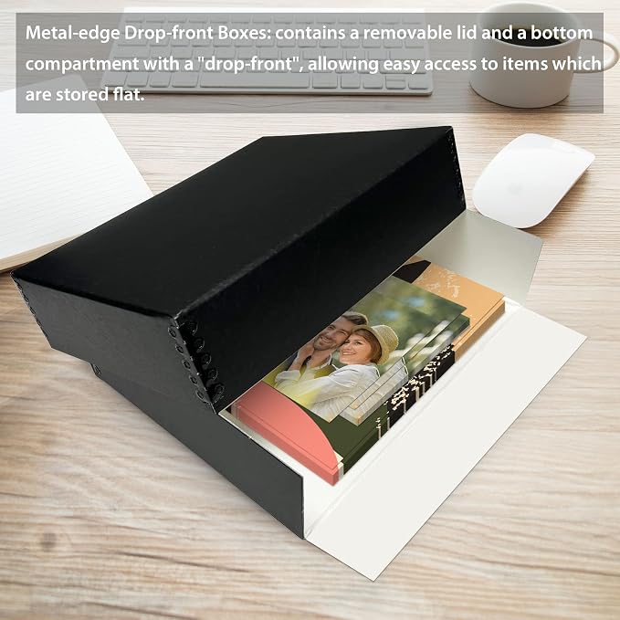 Golden State Art, Drop Front Archival Storage Box, 9.75"x12.75"x3"-Black | Acid-Free 9x12 Museum Photo Storage Box with Metal Edge, Preserve Documents, Prints, Poster, Photographs, Arts And Crafts - Image 2