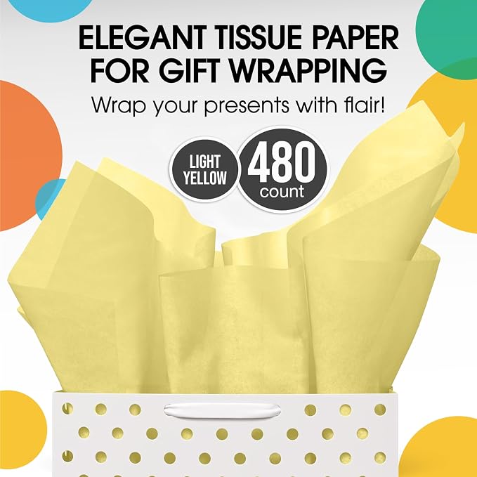 Party Solids Ivory Tissue Paper for Gift Bags - 15" X 20" Bulk Tissue Paper Ivory 480 Sheets - 10lb Newsprint for Packing, Birthday Gift Box Filler, Packing Supplies for Moving Supplies - Image 4