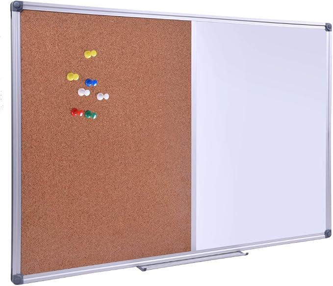 Magnetic White Board and Cork Board Combo for Wall, 36 x 24 Inch | Whiteboard Bulletin Combination Board Wall Mounted Dry Erase Message Board Aluminum Frame for Home, School and Office by DexBoard