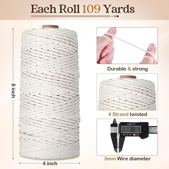 Wesnoy 12 Rolls Macrame Cord, 3 mm x 1308 Yards Natural Cotton Twine, Colored Macrame String, Colorful Cotton Rope for DIY Crafts Knitting, Artworks, Wall Hanging, Plant Hangers (Classic Color) - Image 2