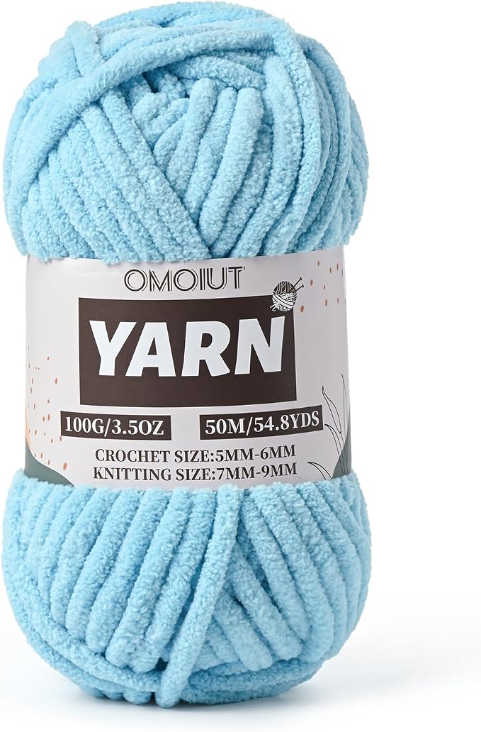 Fluffy Chunky Chenille Crochet Yarn, Baby Yarn for Crocheting Soft Blanket, Bulky Velvet Yarn (100g/54.8yds), Plush Amigurumi Yarn for Knitting Crafts, Scarves, Puzzle (Azure) by Unknown