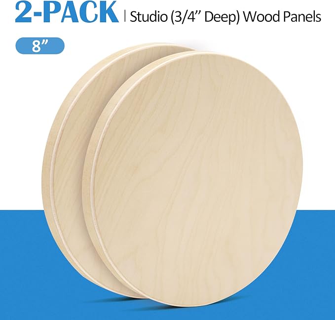 2 Pack 8'' Unfinished Round Birch Wood Panels | Studio 3/4’’ Deep Wood Canvas, Cradle Boards for Painting, Pouring, Burning, Crafts, Epoxy Resin, Laser Engraving Cutting - Image 8