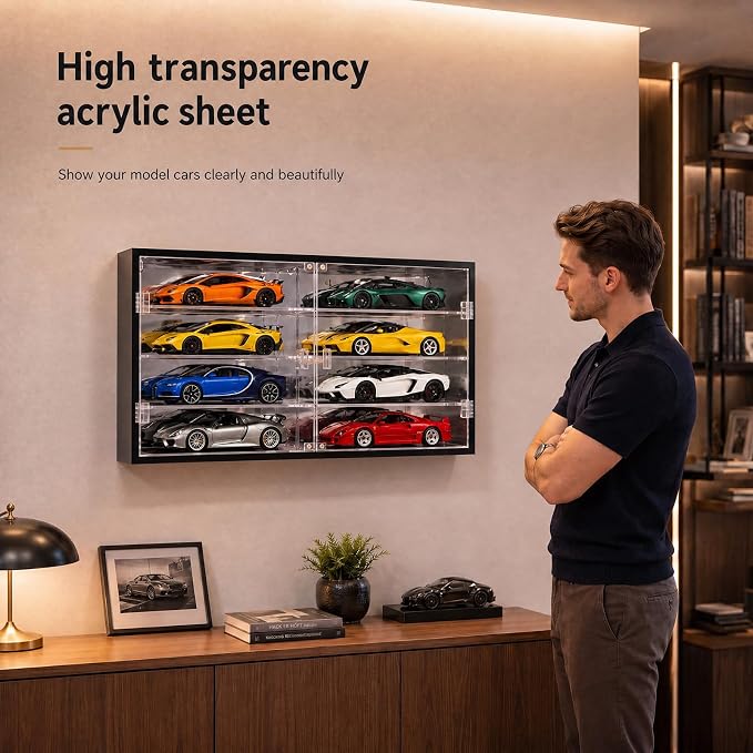 1: 24 Clear Acrylic Toy Car Display Case 18 Grids Toy Race Car Display Show Box Diecast Case Wall Mounted Vehicles Shelf for Storage, Christmas Mini Model Figure Lover Gifts - Image 6