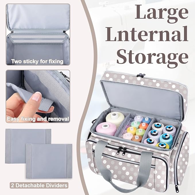 Anitor Sewing Supplies Organizer, Double Layer Sewing Storage Organizer | Two Detachable Dividers, Large Travel Sewing Bag Organizer with Shoulder Strap for Accessories (Bag Only) - Image 5