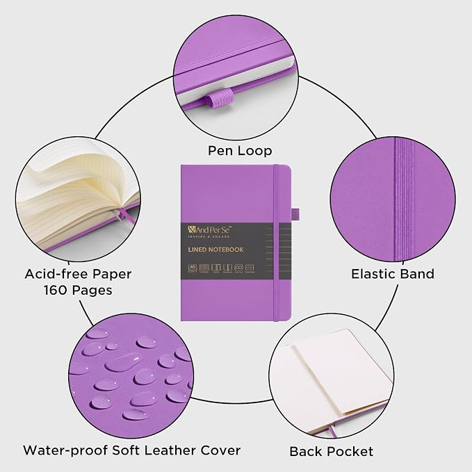 &And Per Se Lined Journal Notebook, 160 Pages, A5 5.7 x 8 inches College Ruled Thick Paper Notebook Journals for Writing, Hardcover Notebooks for Women Men Office School (1 Pack, Violet) - Image 4