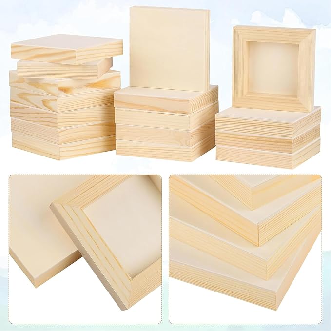 Aodaer 32 Pack Wood Panels 4 x 4 Inch Wooden Panels Canvas Unfinished Craft Wood Boards Panel for Art Crafts Acrylic and Oil Painting Pouring DIY Projects - Image 3