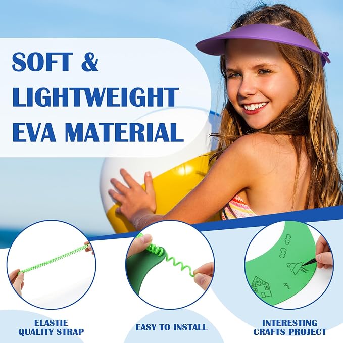 Yahenda Foam Visors for Kids Bulk with Coil Bands Craft Visors Colorful Sun Summer Hats Party Supplies for Boys Girls - Image 4
