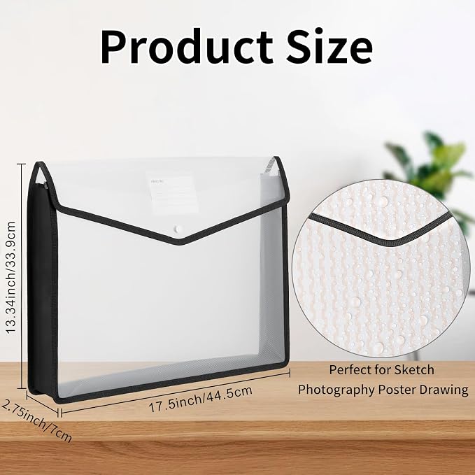 3 Pcs 11 x 17 Inch Expandable Tabloid Size Document Folder with Label A3 Plastic Folders for Documents Expanding File Wallet Envelope Size (3, Black) - Image 2