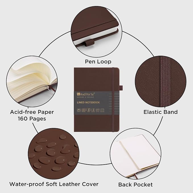 &And Per Se Lined Journal Notebook, 160 Pages, A5 5.7 x 8 inches College Ruled Thick Paper Notebook Journals for Writing, Hardcover Notebooks for Women Men Office School (1 Pack, Chocolate) - Image 5