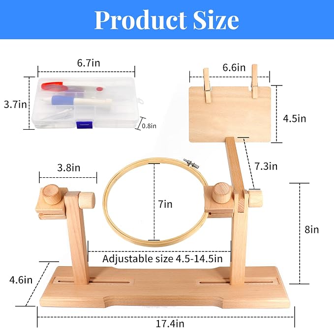 SolidGnik Embroidery Stand, Adjustable Embroidery Hoop Holder, Cross Stitch Stand with Embroidery Kit and 3PCS Embroidery Hoops - Image 6