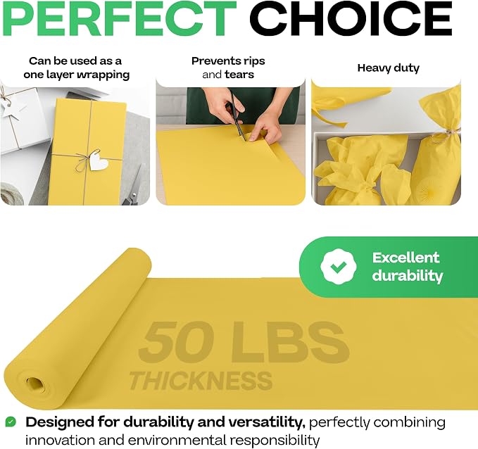 Yellow Kraft Paper Roll 18" x 1200" (100 feet) with Cutter - USA-Made Gift Wrapping Paper for Packing, Moving, Shipping & Crafts/Arts - 100% Recyclable Natural Craft Material by IDL Packaging | Gift Wrapping Paper for Packing, Moving, Shipping & Crafts... - Image 4