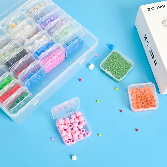 Bead Organizer Box, 56Pcs Small Clear Plastic Storage Containers, 2 Large Craft Organizer Boxes, 2 Sheets Label, Mini Parts Storage Solution for Beading Jewelry Making Diamond Arts Screws Seeds - Image 2