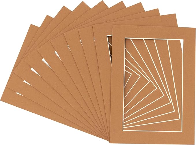 8x12 Mat for 11x14 Frame - Precut Mat Board Acid-Free Show Kit with Backing Board, and Clear Bags Brown 8x12 Photo Matte Made to Fit a 11x14 Picture Frame Matboard for Framing, Pack of 100 Mats by PosterPalooza