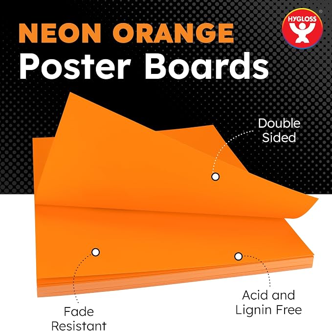 Hygloss Medium Poster Board 11x14 - 25 Neon Orange Single Color Bulk Pack - 10 Pt. Thickness Colored Poster Board Paper for Projects, Signs, Displays - Posterboard Multipack 11" x 14" - Image 2
