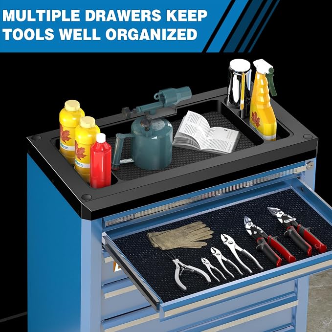 7-Drawer Rolling Tool Chest with Wheels,Locks,Blue Tool Cabinet | Lock&Keys, 360°Wheels with Brakes,Different Sizes of Drawers,Anti-scratch Drawer Liner,Unique Connect Buckle for connecting - Image 7