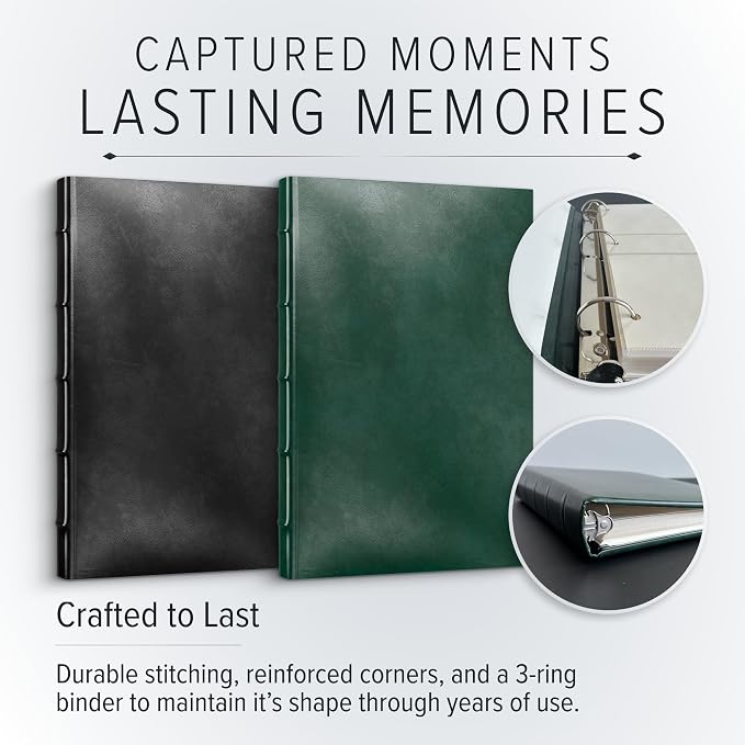 Gallery Leather Slimline Photo Album for 4x6 Pictures with Slip-In Pockets | and Writing Space Holds 120 Photos Premium Bonded Leather 3-Ring Binder, Made in USA, Acadia Burgundy - 11.75" x 8" - Image 3