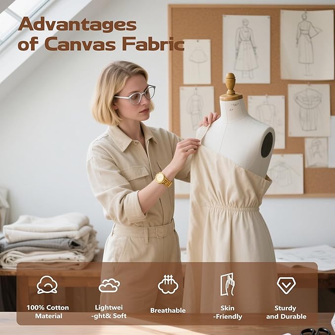 Canvas Fabric, Premium 10oz White Cotton Duck Canvas Fabric 62'' Wide for Arts & Crafts, Backings, Covers,1Yd (60 x 36 inchs) - Image 5