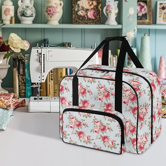 Rose Sewing Machine Carrying Case Portable Tote Bag Heavy Padded Sewing Machine Dust Cover Large Capacity Handbag for Sewing Machines Sewing Machine Bag for Home Use - Image 2