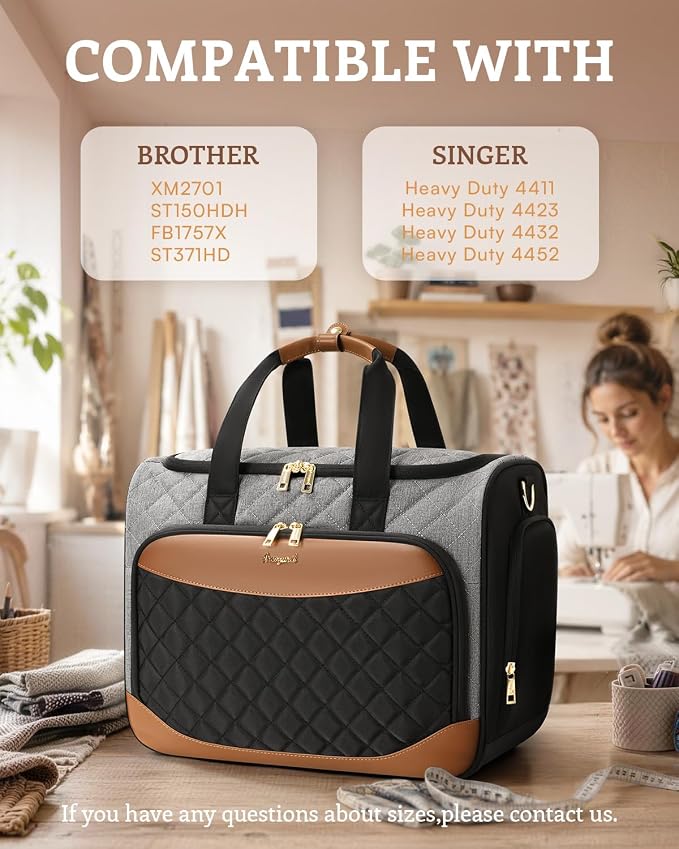 Arcoyard Sewing Machine Carrying Case with Base Plate, Shoulder Strap, Sewing Machine Bag Fits Most Standard Sewing Machines and Storage Sewing Accessories, for Brother, Singer, Black Gray Brown - Image 2