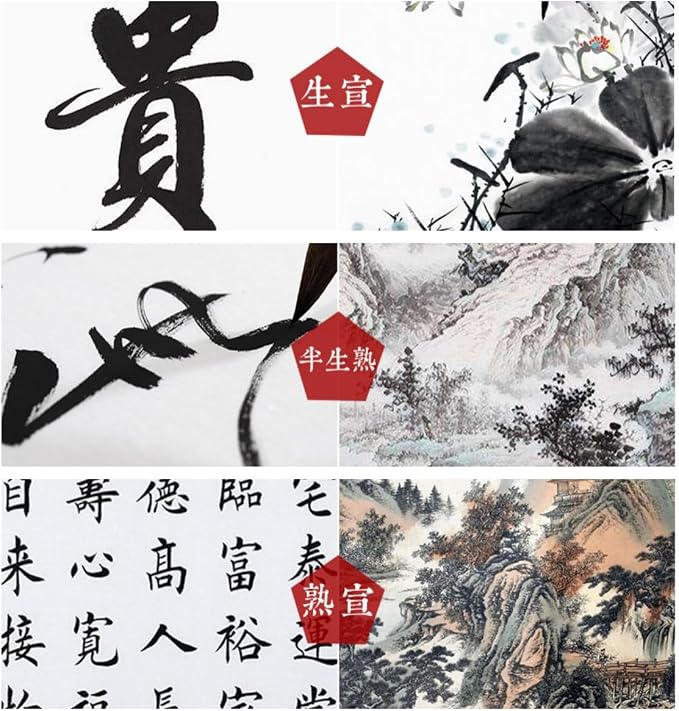 KYMY Chinese/Japanese Calligraphy Paper 100PCS, Sumi/Rice Paper for Writing Painting Drawing Practice, Chinese Brush Ink Xuan Paper, Half Sheng Shu (Half Raw Ripe) (34 x 34 cm (13.38 x 13.38 Inch)) - Image 4