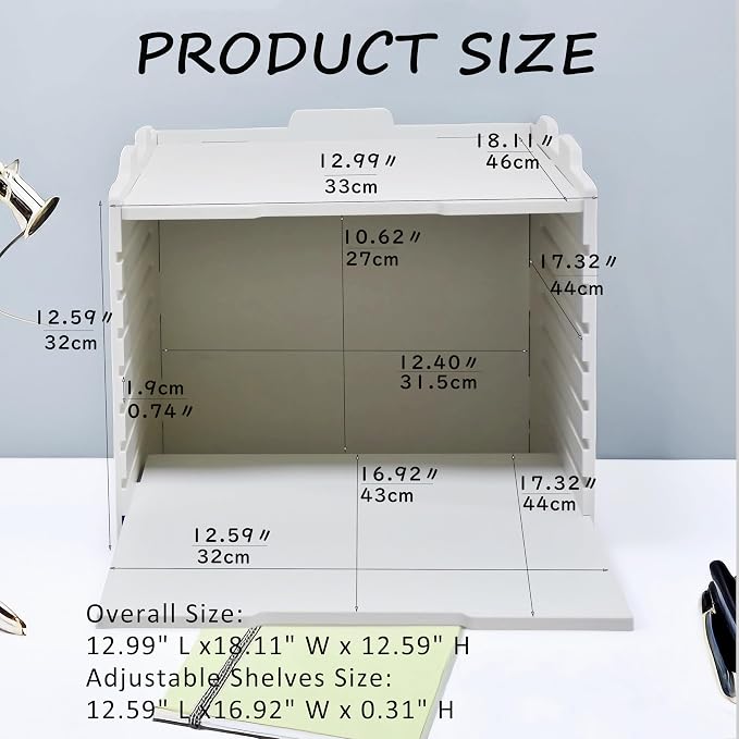 YFS 6 Tier-Desk File Organizer, Stackable Paper Tray, Printer paper Storage for Office, Sorter Organizer for Letter/A3 Office File Folder Holder -White (Horizontal-6tray(with 5 Adjustable Shelves)) - Image 2