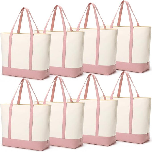 4 Pcs Large Canvas Tote Bags Bulk with Top Zipper Closure, Reusable Grocery Shopping Bags, Bachelorette Party DIY Gifts (21" X 15" X 6",Dusty Pink) by Unknown