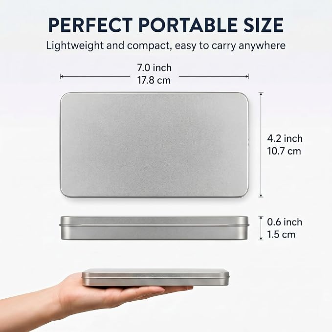 Geiserailie 10 Pack Metal Tin Boxes with Hinged Lids, Rectangular,Sliver | Empty Storage for Watercolor Paint, Jewelry, Pencil Case, Candy, 7.0x4.2x0.6 Inch Rectangular Craft Organizer Tin - Image 2