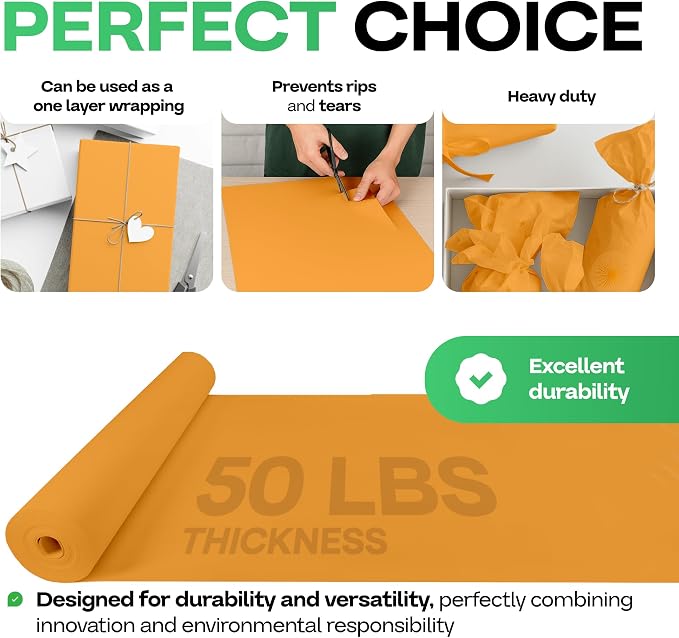 Orange Kraft Paper Roll 48" x 1200" (100 feet) with Cutter - USA-Made Gift Wrapping Paper for Packing, Moving, Shipping & Crafts/Arts - 100% Recyclable Natural Craft Material by IDL Packaging | Gift Wrapping Paper for Packing, Moving, Shipping & Crafts... - Image 4