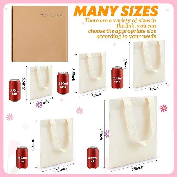 Amylove 12 Pcs Mini Canvas Tote Bags,8.5 X 8 Inch,Natural Color | Blank Sublimation DIY, Small Reusable Totes Coloring Crafts, Grocery Shopping Easter Halloween Party Favor Gift Bags - Image 4
