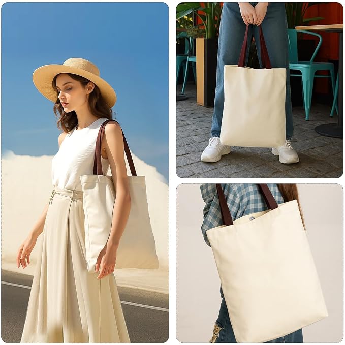 2 Pack Canvas Tote Bags With Handle, Canvas Shopping Bag, Brown | Versatile Hand Shoulder Carry, 15x16 Inch Large Large Capacity, for Work, Travel, Shopping - Image 2